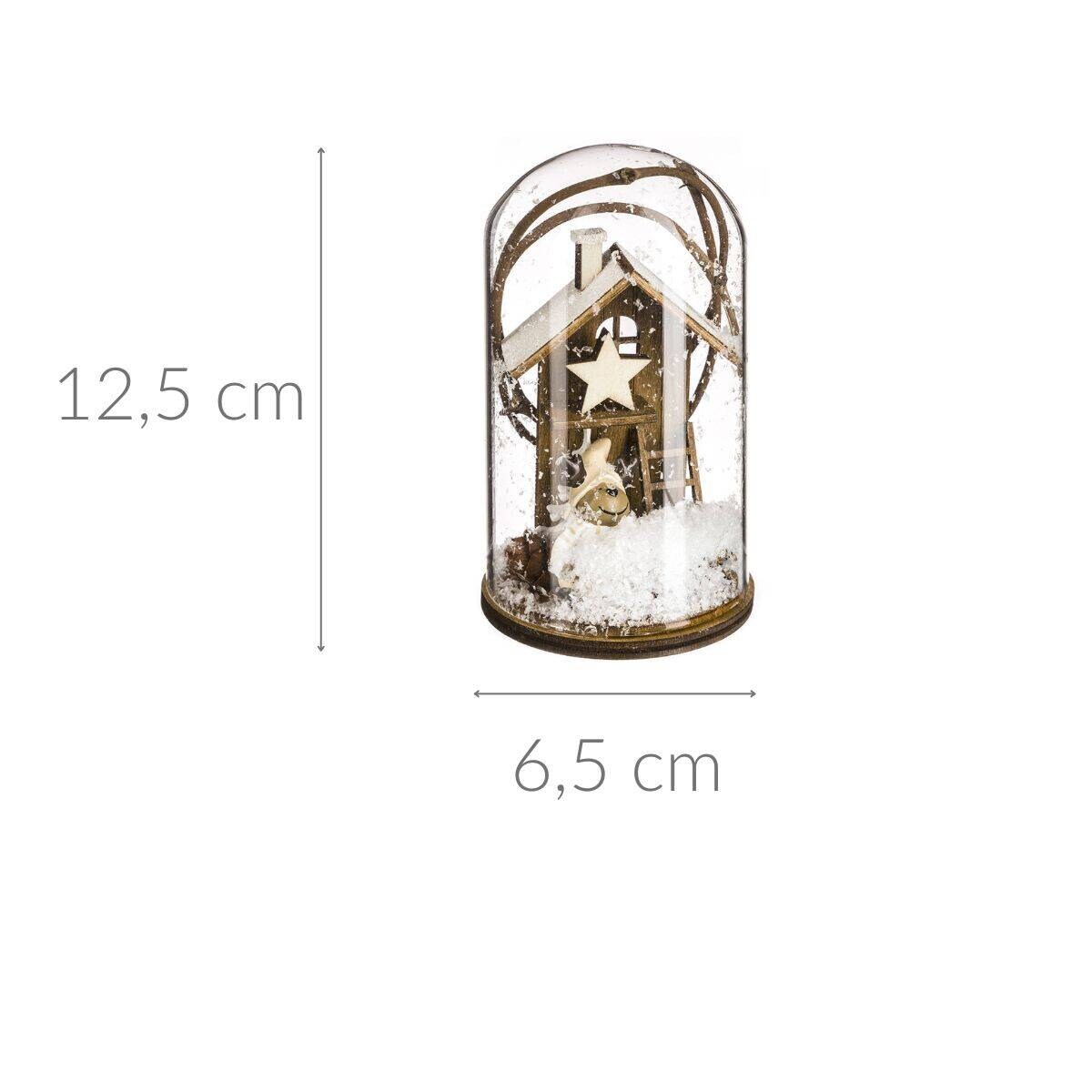 Kopuła szklana z ozdobą drewnianą, 12,5 cm