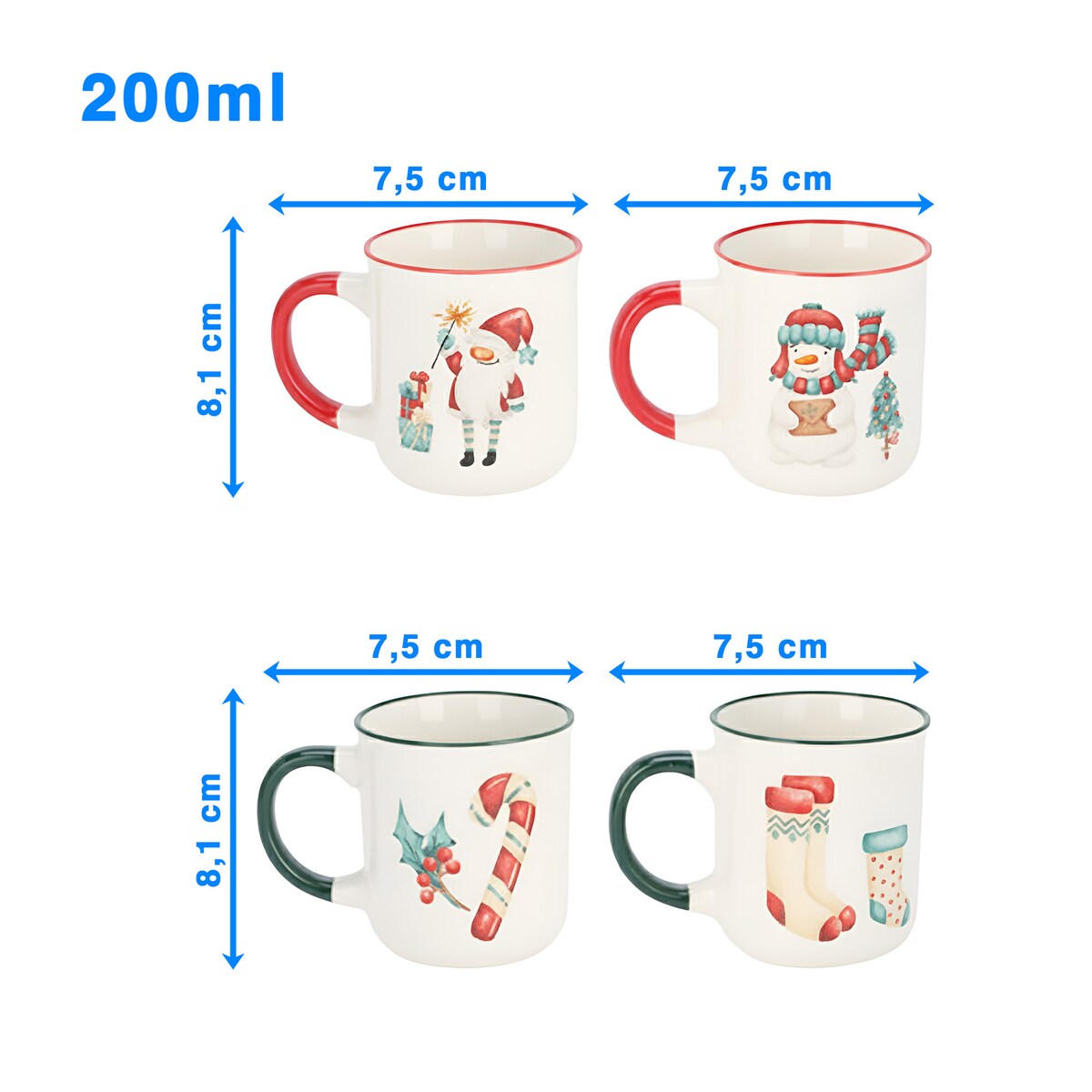 Kubki Świąteczne Zestaw Kubków Świątecznych 4 Szt X 200 Ml