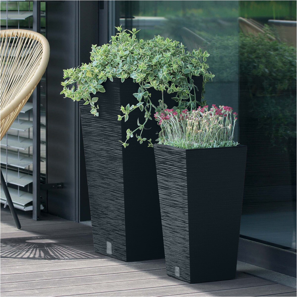 Doniczka Donica Ogrodowa 24/29,5/34,5 Cm Zestaw Na Taras Do Ogrodu Domu Antracytowa