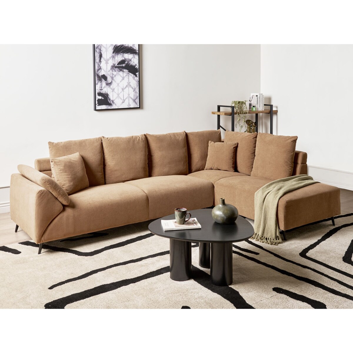 Narożnik sztruksowy lewostronny brązowy LUNNER