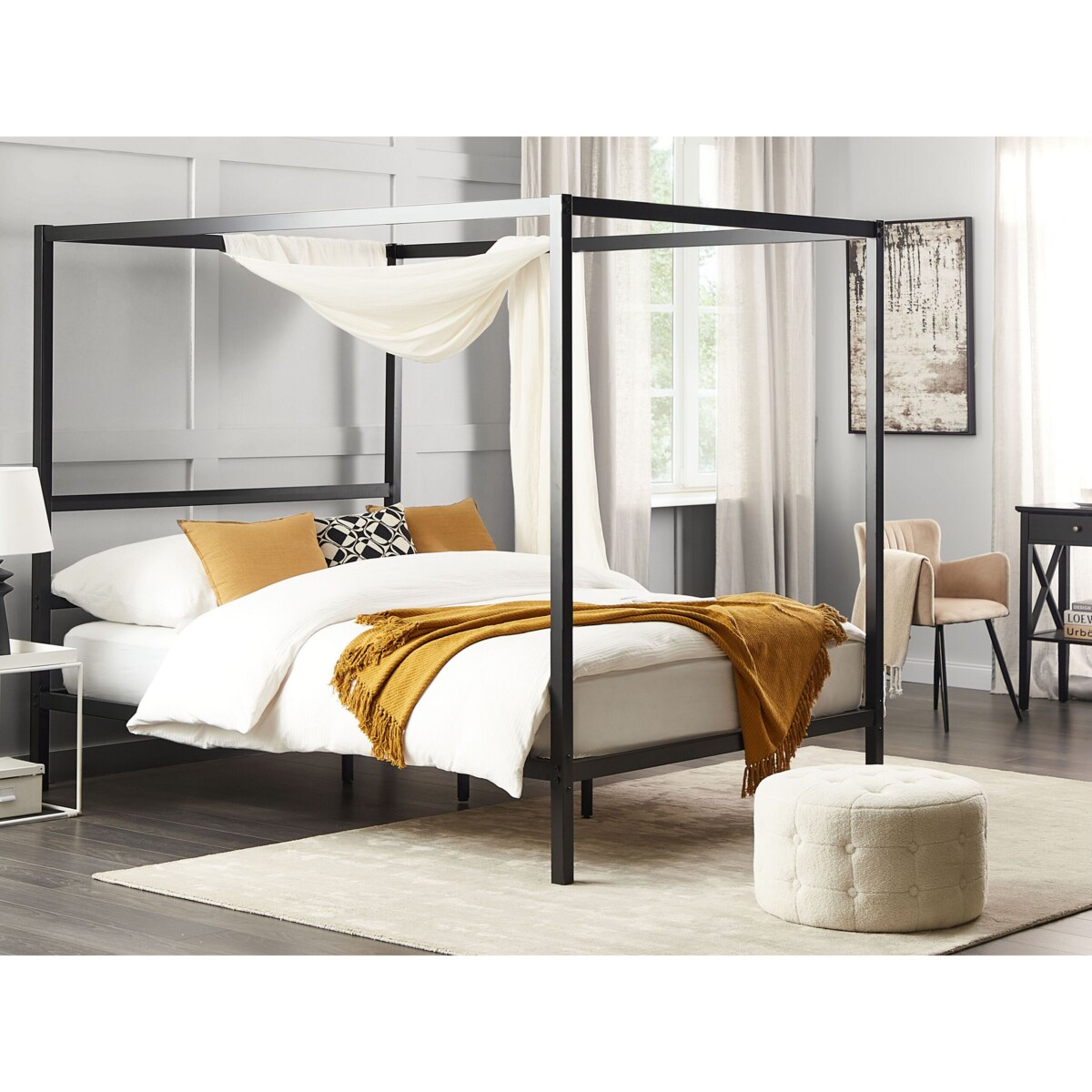 Łóżko metalowe z baldachimem 160 x 200 cm czarne LESTARDS