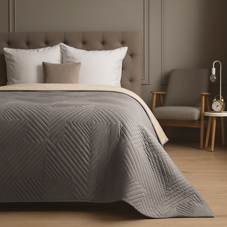 Narzuta pikowana dwustronna Lamia 170x210 szary-ecru, ozdobne romby