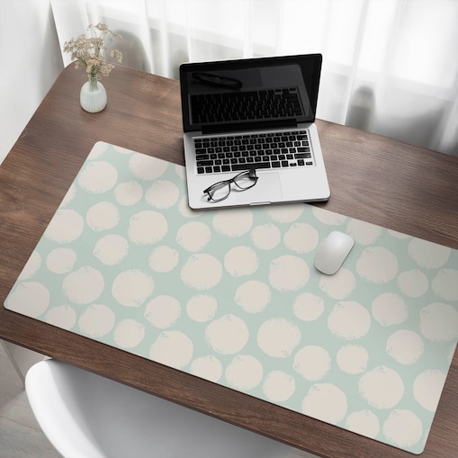 Miętowa mata na biurko Pastelowe kropki, 120x60 cm