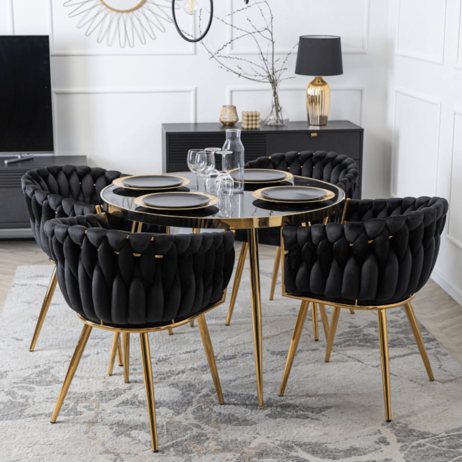 Krzesło Tapicerowane Glamour CAPI Plecione Czarne Do Salonu