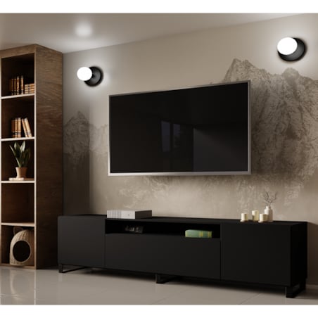 Szafka RTV LION 200 cm na metalowych nogach, do pokoju gościnnego-czarna