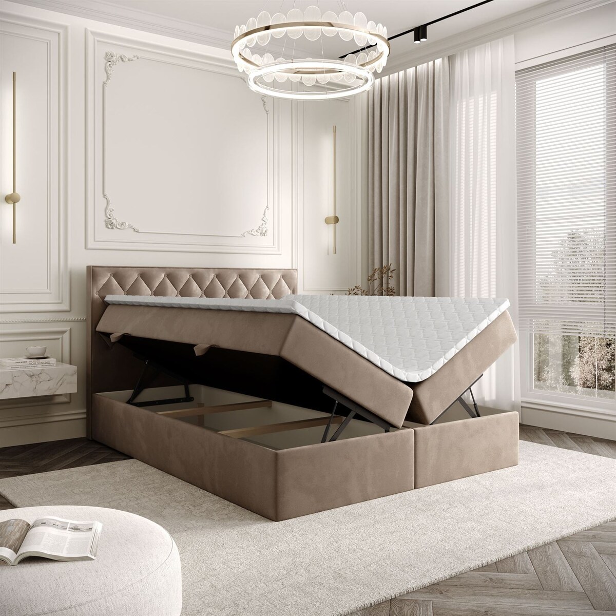 Łóżko kontynentalne INEZ, pojemnik na pościel, 160x200, Royal Velvet 176, topper