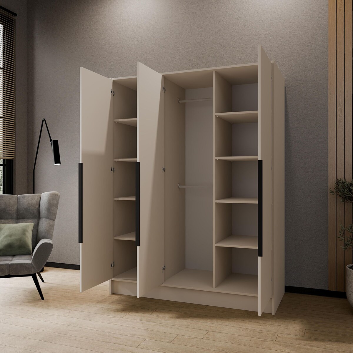 Szafa 150 gładka ORTO bez lustra z czarnymi uchwytami, kaszmirowa