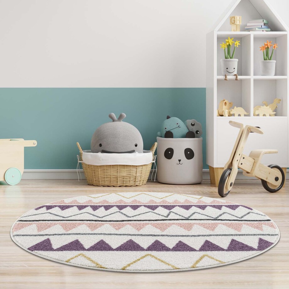 Dywan do pokoju dziecięcego okrągły pastelowy kolorowy Animai 9382 Wielokolorowy 120x120