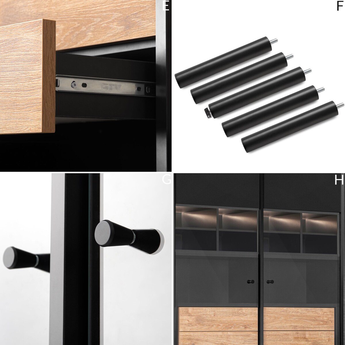 KONSIMO LOFTY Dwudrzwiowa witryna w stylu loft na wysokich nogach