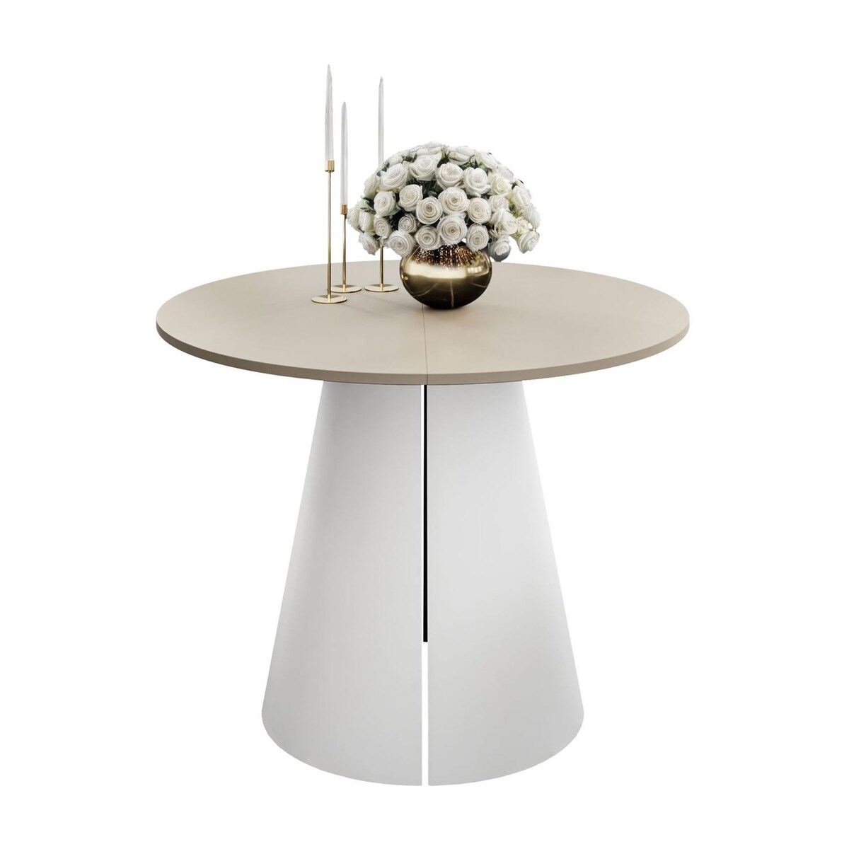 Okrągły stół rozkładany LAVA, średnica 120cm, biały / kaszmir mat