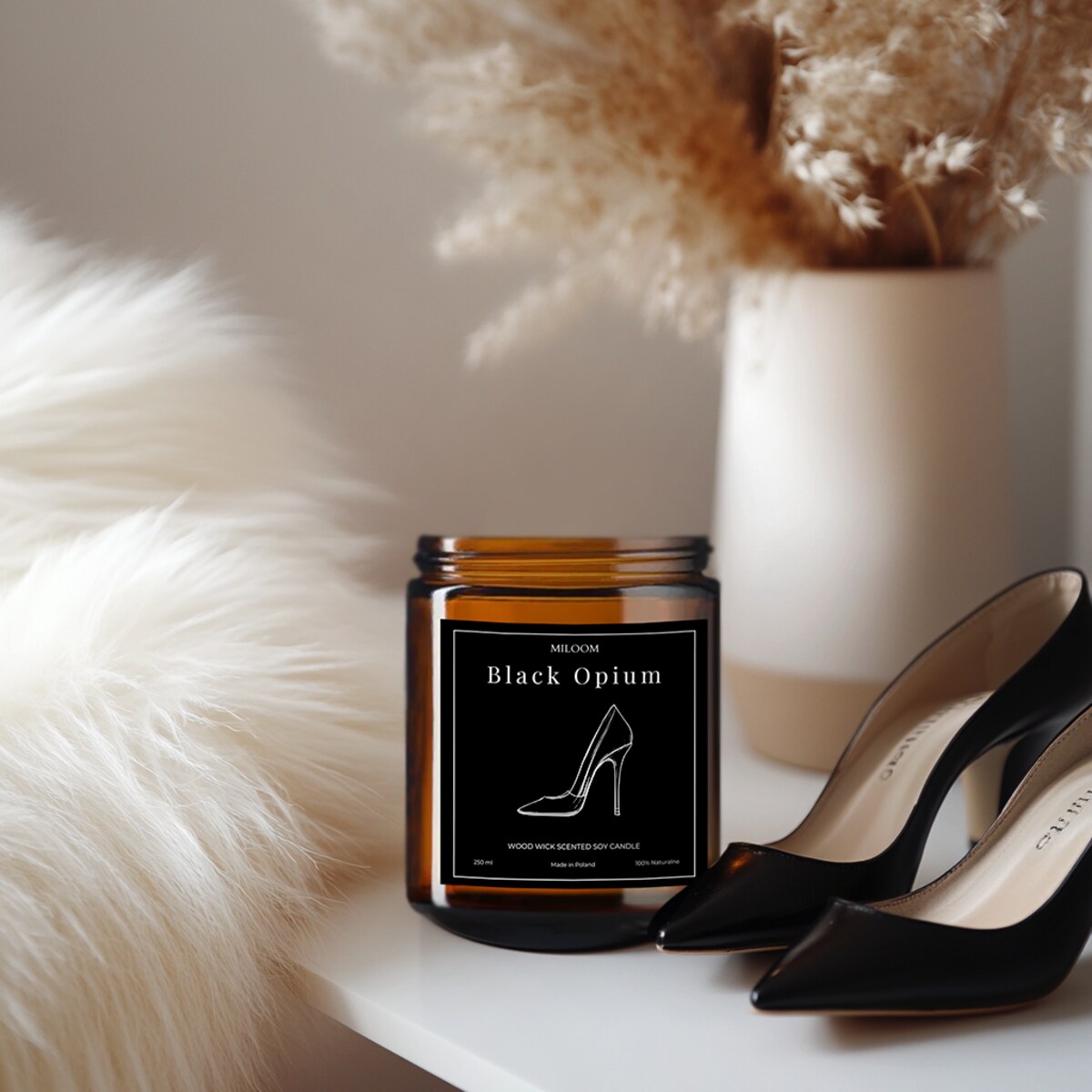 Świeca Sojowa Zapachowa z Drewnianym Knotem BLACK OPIUM 230 ml Miloom