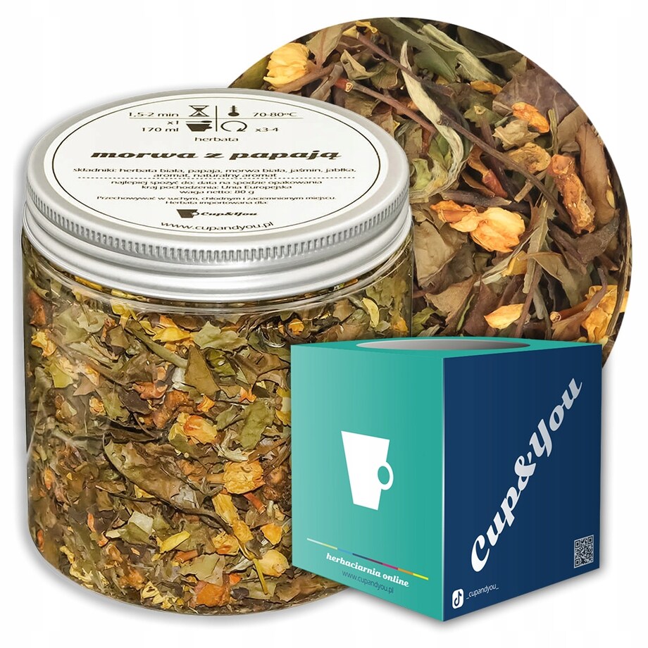 Herbata biała MORWA Z PAPAJĄ o delikatnym smaku papai i jaśminu PREMIUM - herbata liściasta sypana mieszanka napar susz - gotowa na prezent upominek