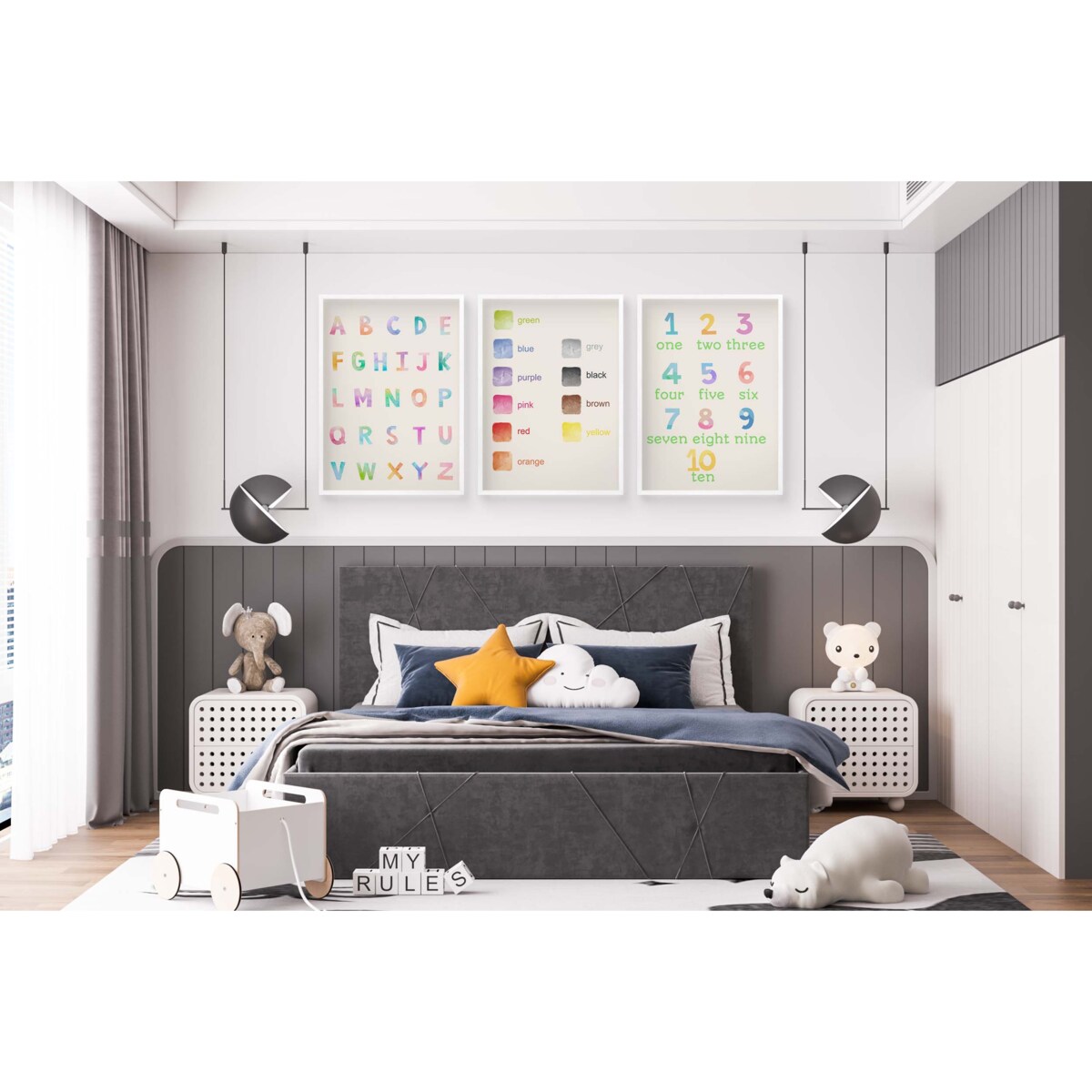 Plakat edukacyjny montessori język angielski do pokoju dziecka przedszkola