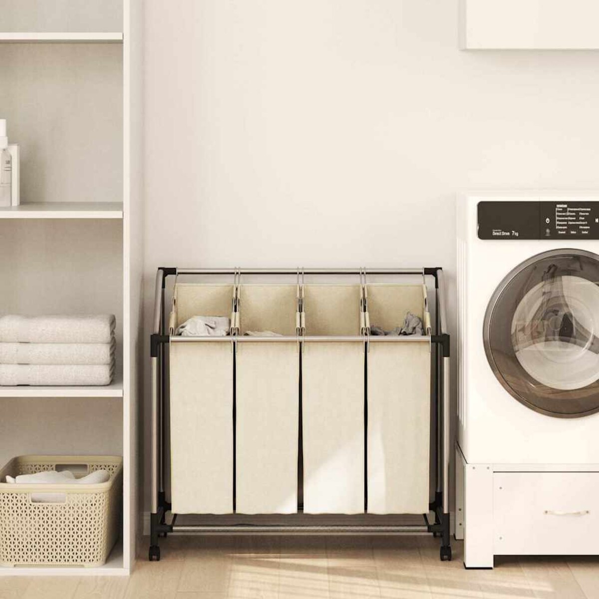 vidaXL Sortownik na pranie z 4 pojemnikami, kremowy, stalowy