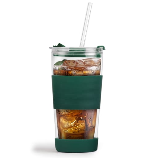 Kubek termiczny szklany ze słomką 600 ml zielony Fuori 30398