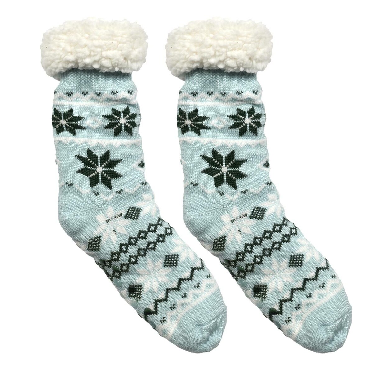 CIEPŁE SKARPETY niebieskie W ŚNIEŻYNKI z poliestru