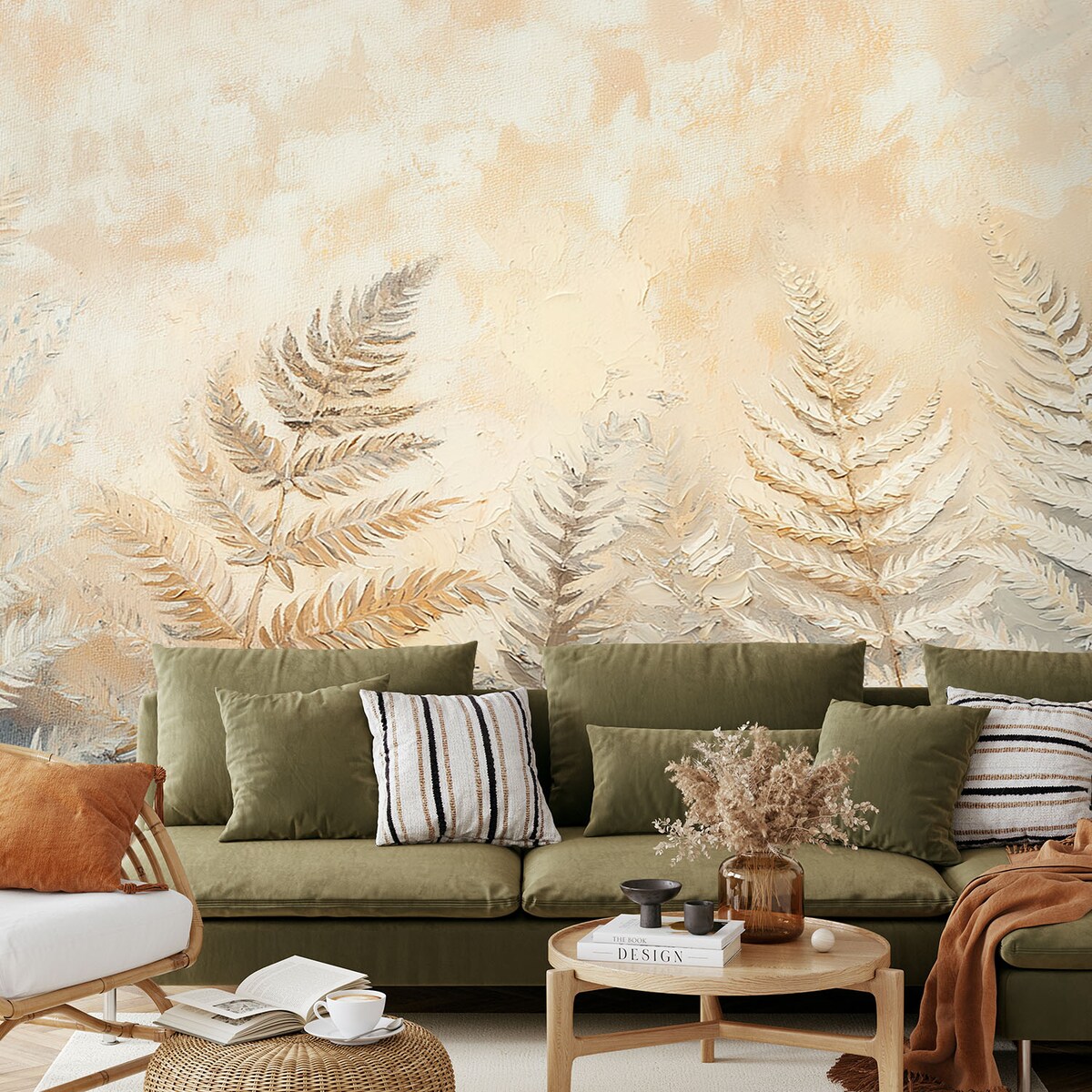 Fototapeta, Beżowe liście paproci natura pióra boho 400x280