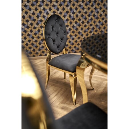 Nowoczesny stół złoty okrągły Glamour Nowojorski Milagros z czarną szybą 120x120x75 / do jadalni