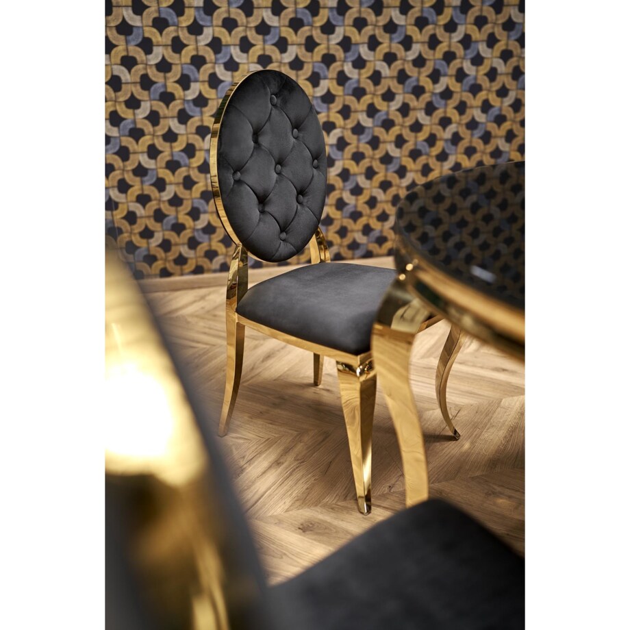 Nowoczesny stół złoty okrągły Glamour Nowojorski Milagros z czarną szybą 120x120x75 / do jadalni