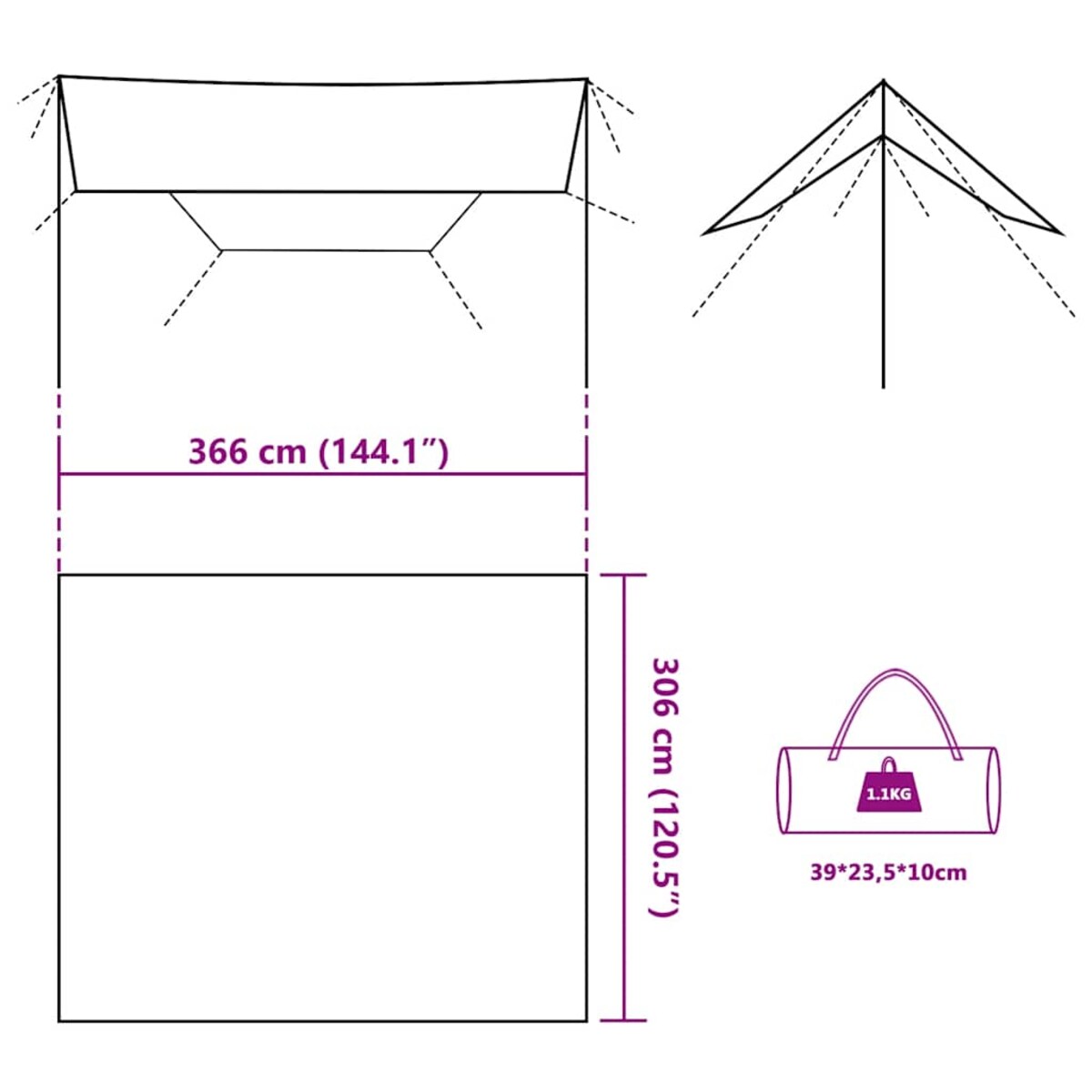 vidaXL Płachta biwakowa, oliwkowa, 366x306 cm, wodoszczelna