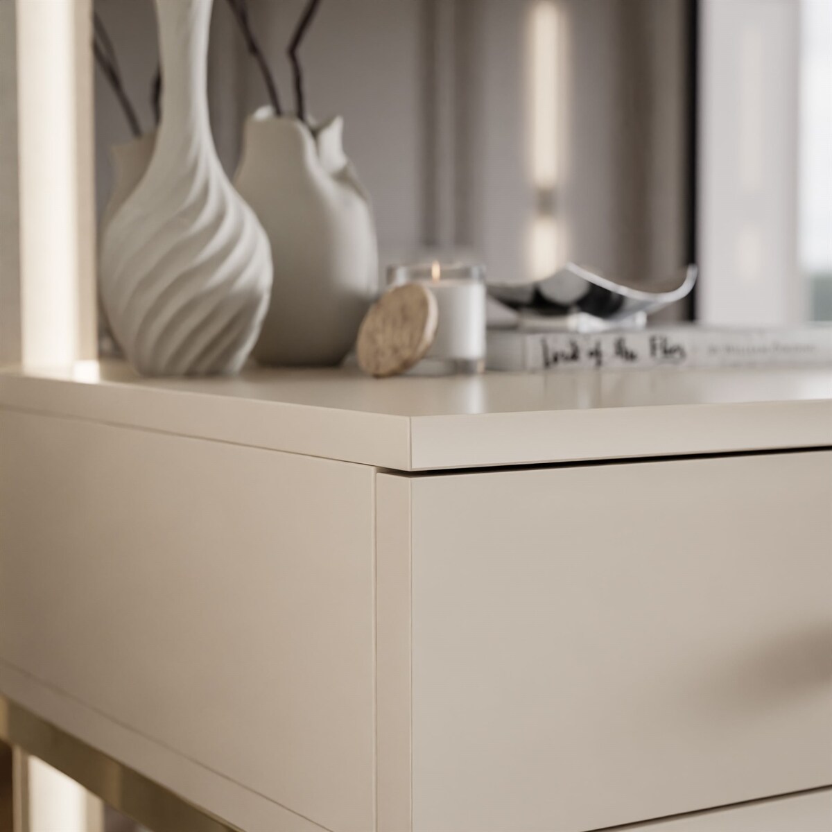 Konsola BLANCO GLAMOUR KASZMIR na złotym chromowanym stelażu, push-to-open