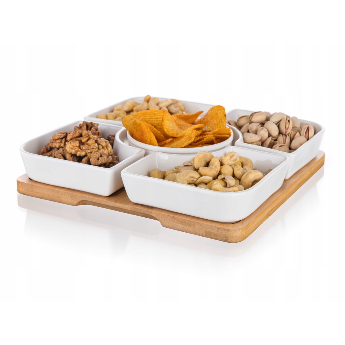 SALATERKA NA BAMBUSIE na PREZENT przekąski czipsy orzeszki jedzenie 5w1