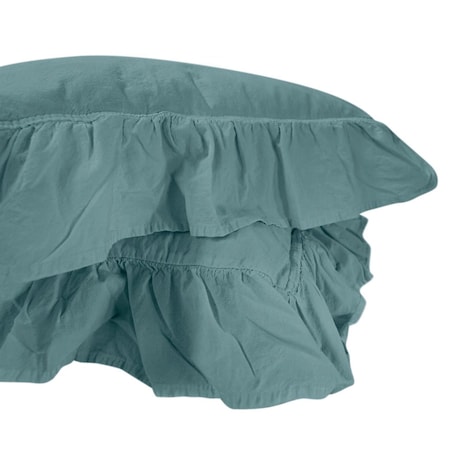 Pościel bawełniana 160x200 z falbanką Stonewashed Exclusive, Mineral Blue