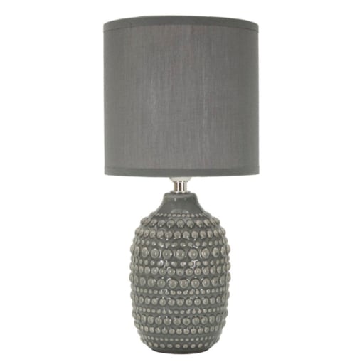 Lampa stołowa Points, kolor szary, ceramika, żelazo i tkanina, 15 x 15 x 30,5 cm, 1 x E14, styl nowoczesny, do salonu i sypialni, Mauro Ferretti