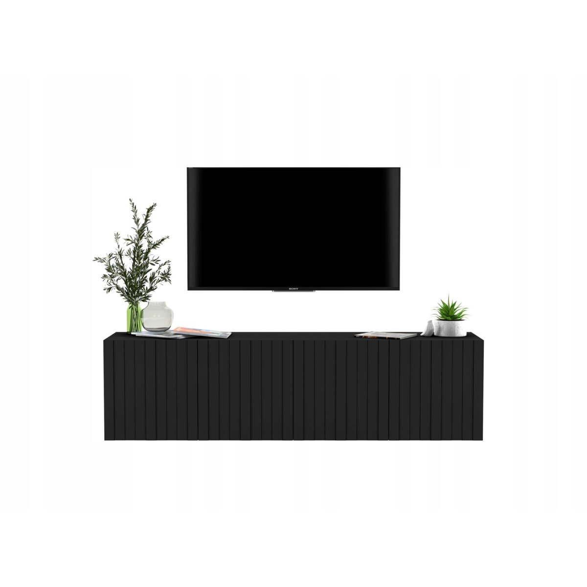 Wisząca Szafka RTV Glamour Komoda RTV Czarny Mat 150 cm