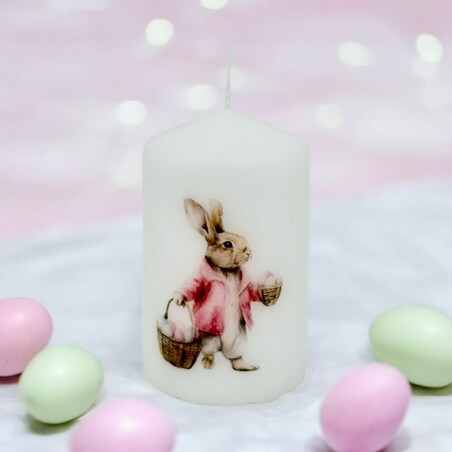 Świeca wielkanocna z zajączkiem – dekoracja świąteczna do koszyka