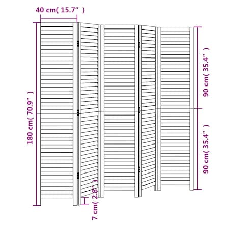 vidaXL Parawan pokojowy, 5-panelowy, czarny, lite drewno paulowni