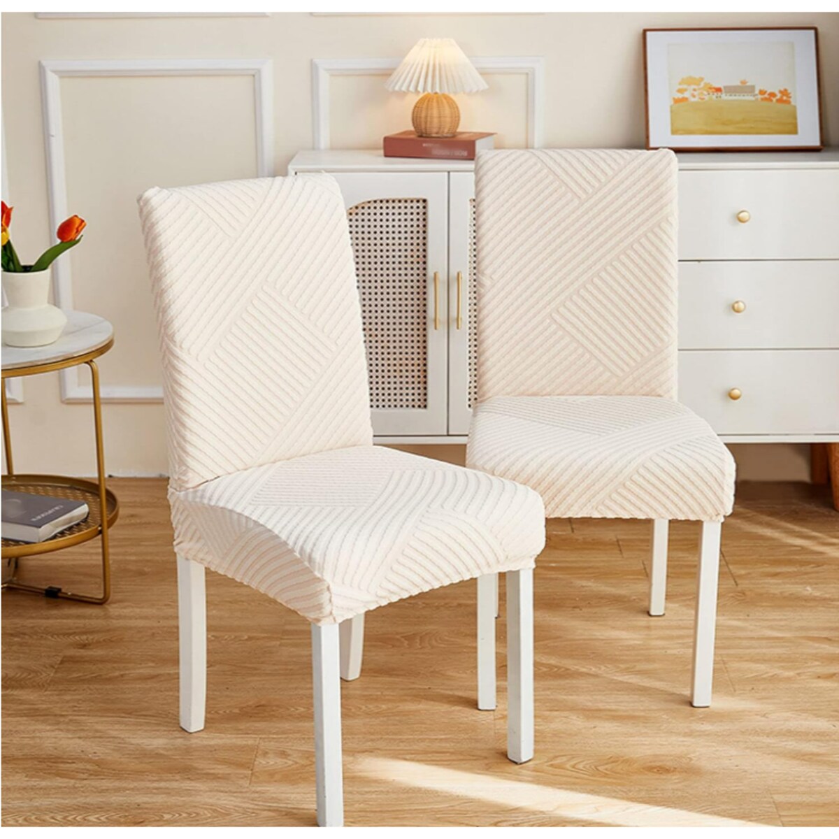 POKROWIEC NA KRZESŁO ECRU ŻAKARD PRĄŻKI [10-Z2-EC]