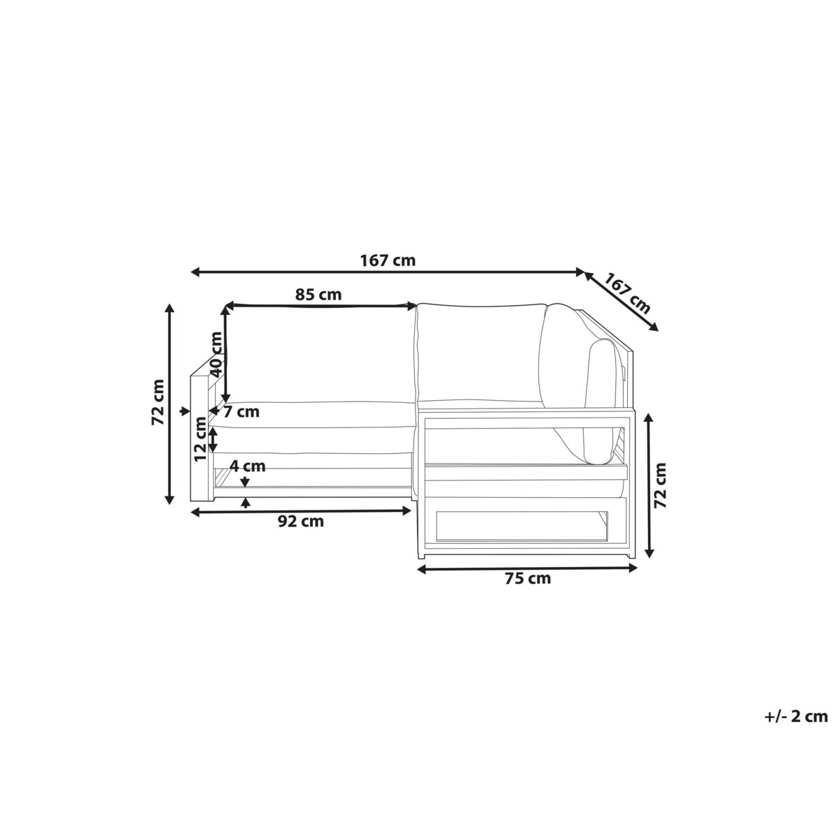 Sofa ogrodowa z certyfikowanego drewna 2-osobowa narożna ciemna TIMOR II