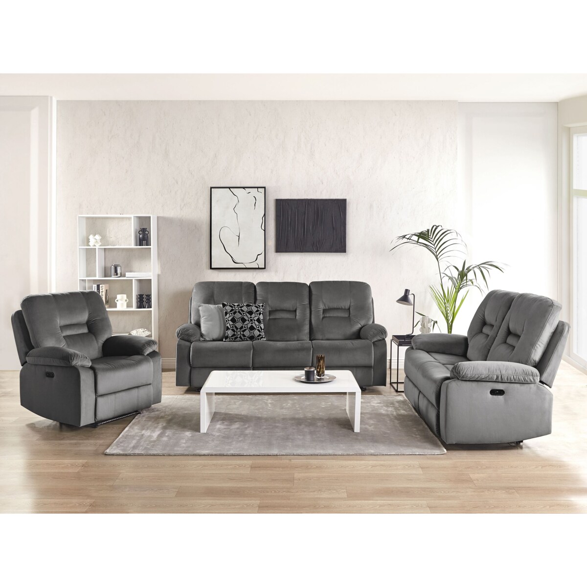 Komplet wypoczynkowy z elektryczną funkcją relaksu dla 6 osób BERGEN Welur Ciemnoszary Z portem USB