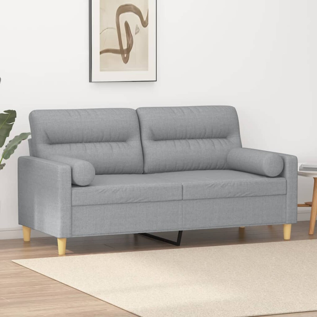 vidaXL 2-osobowa sofa z poduszkami, jasnoszara, 140 cm, tkanina