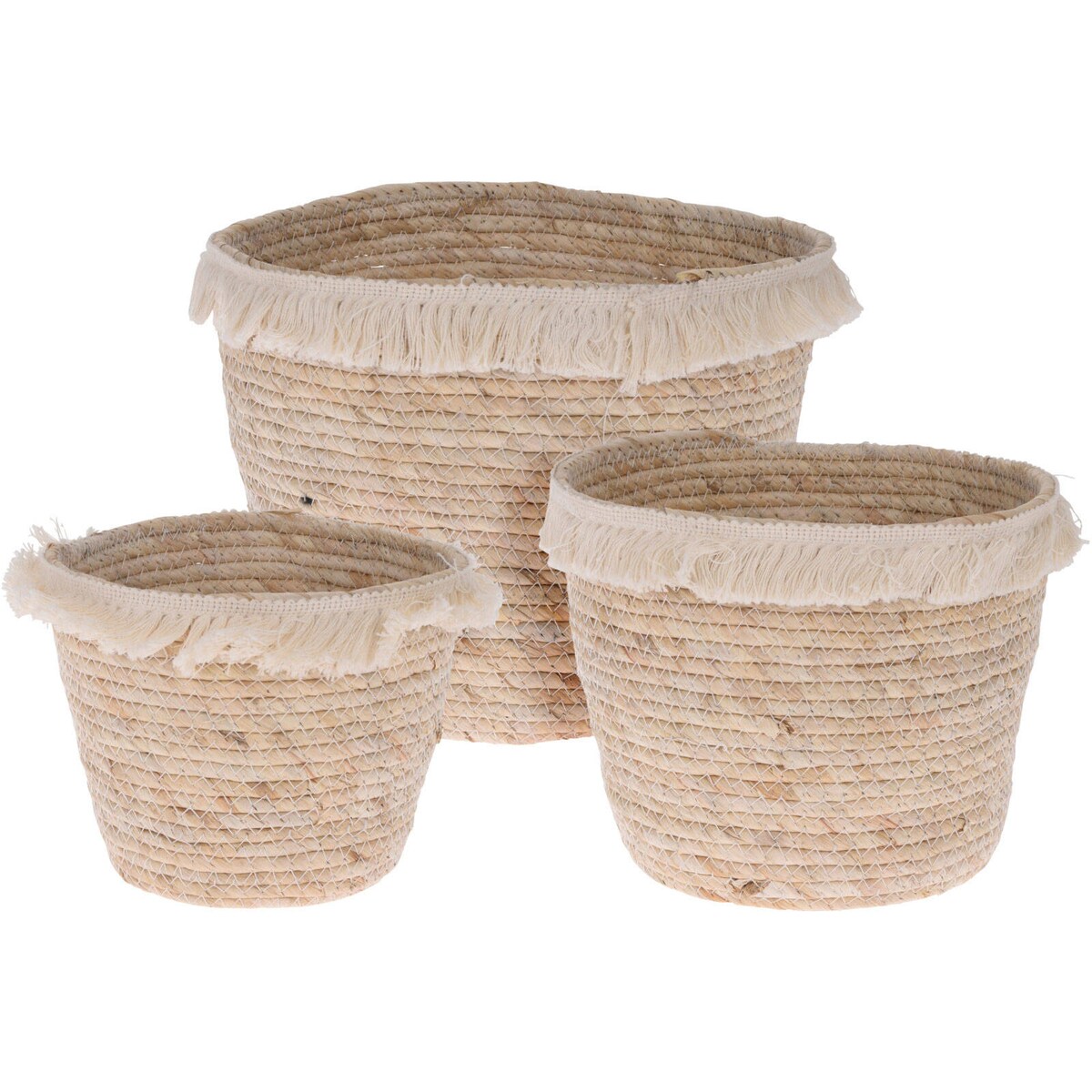 Kosz do przechowywania z liści kukurydzy GYPSY, 3 sztuki z frędzlami