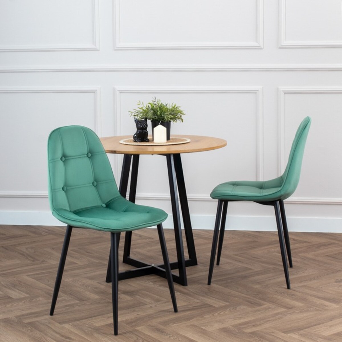 Krzesło tapicerowane welurowe pikowane do jadalni salonu z guzikami zielone