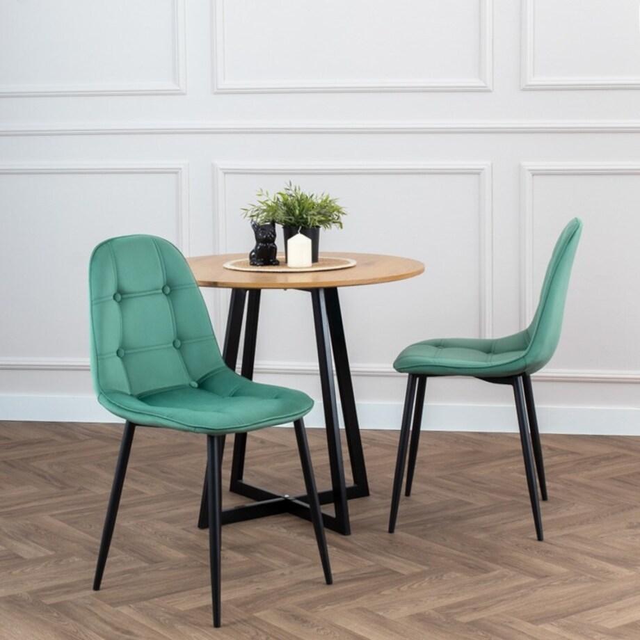 Krzesło tapicerowane welurowe pikowane do jadalni salonu z guzikami zielone