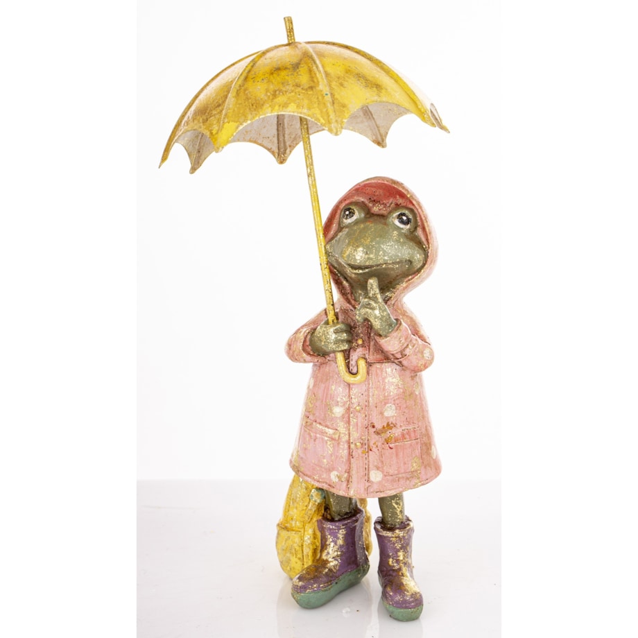 Dekoracja - żabka pod parasolem 19x9,5x9,5 cm ANITA różowa