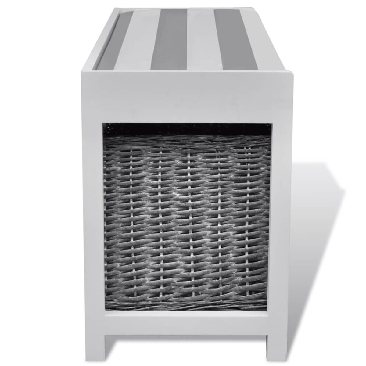 Ławka do przedpokoju, biała, z trzema koszami i poduszką