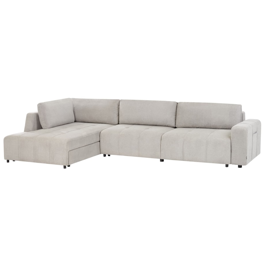 Narożnik rozkładany prawostronny 4-osobowy z pojemnikiem jasnoszary INNVIK