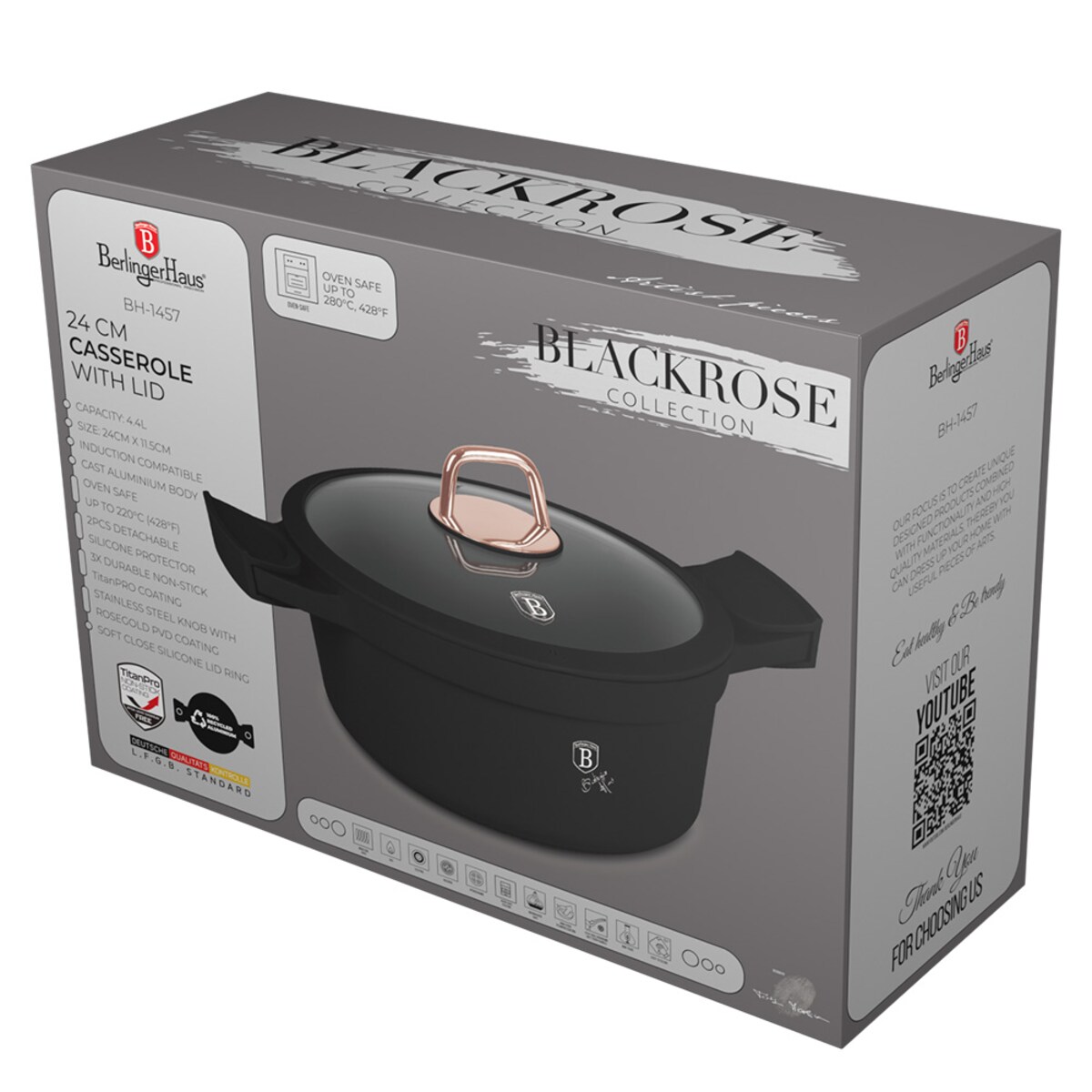 Garnek z pokrywką 24cm BerlingerHaus BH-1457 Black Rose Collection