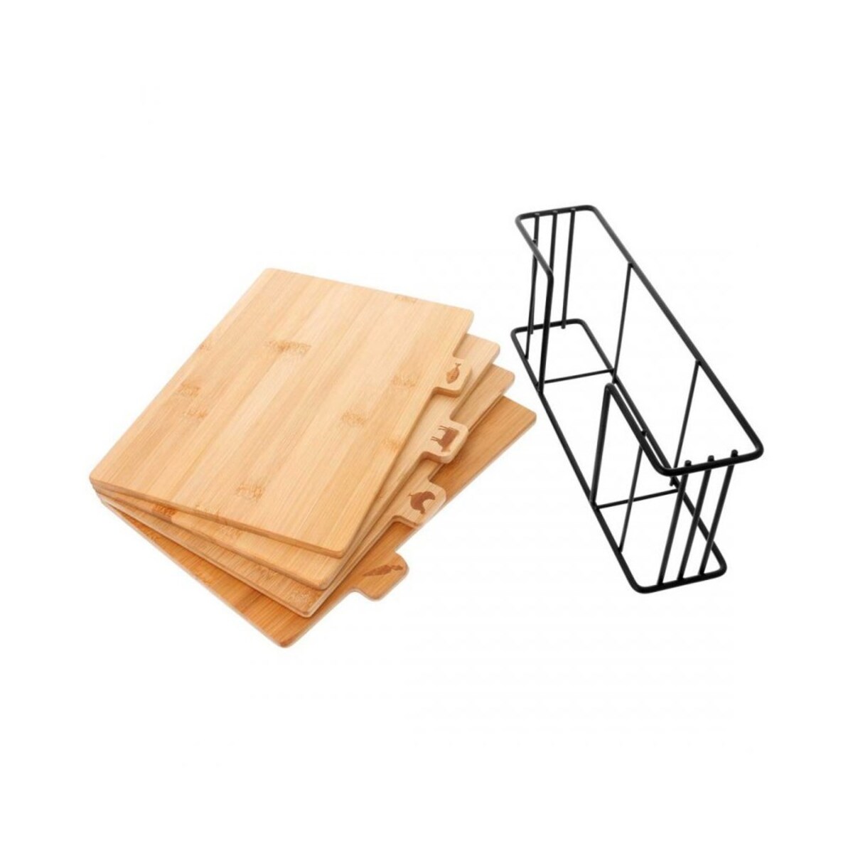Deski do krojenia bambusowe, 4 sztuki na metalowym stojaku