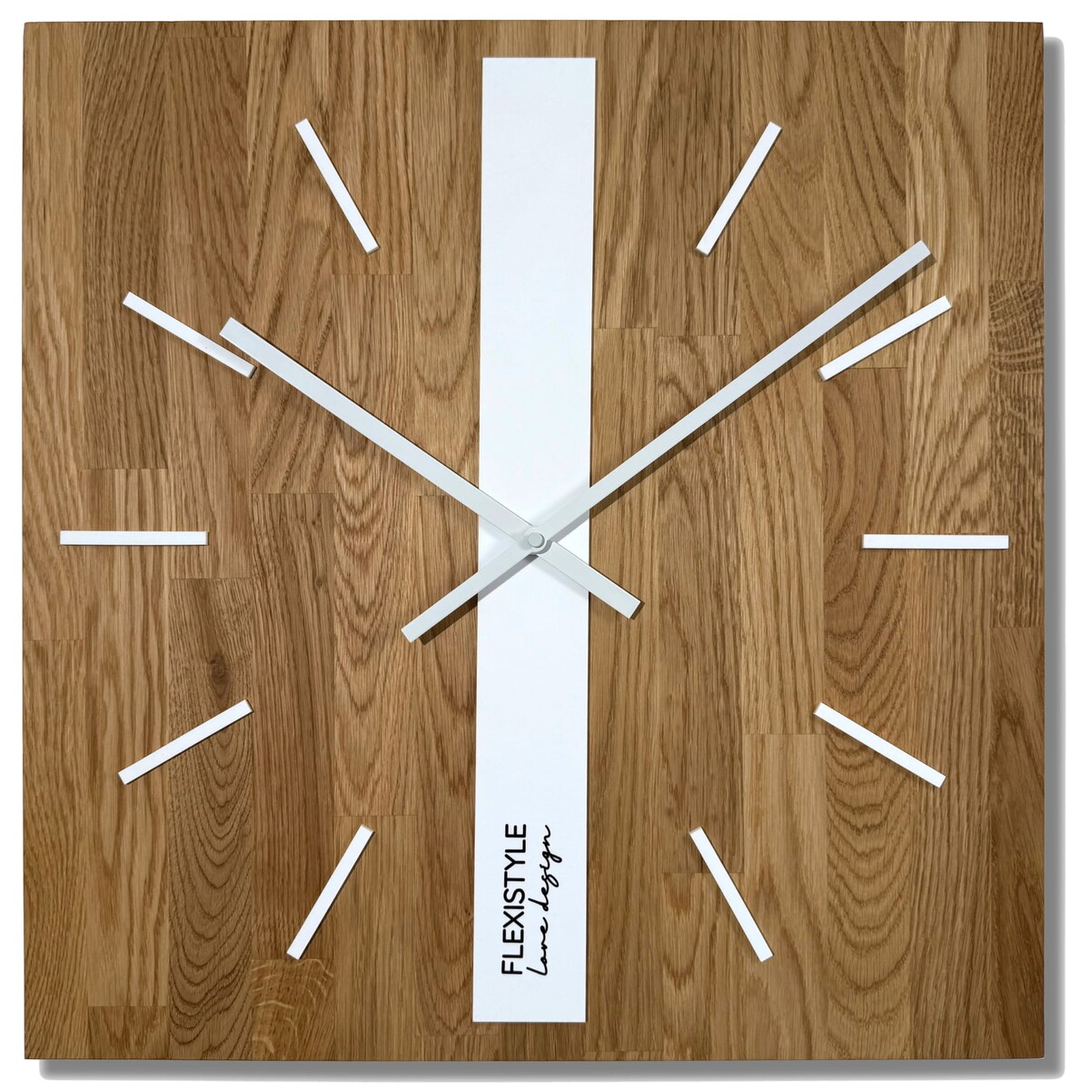Drewniany zegar na ścianę Dąb Klasyk 50cm biały SQ