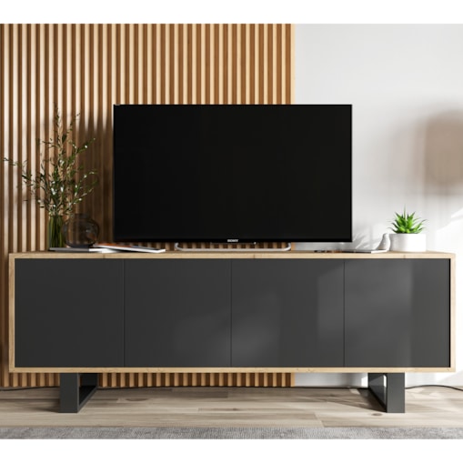 Nowoczesna Szafka RTV Loft Komoda RTV 150 cm Dąb Wotan Czarny MAT