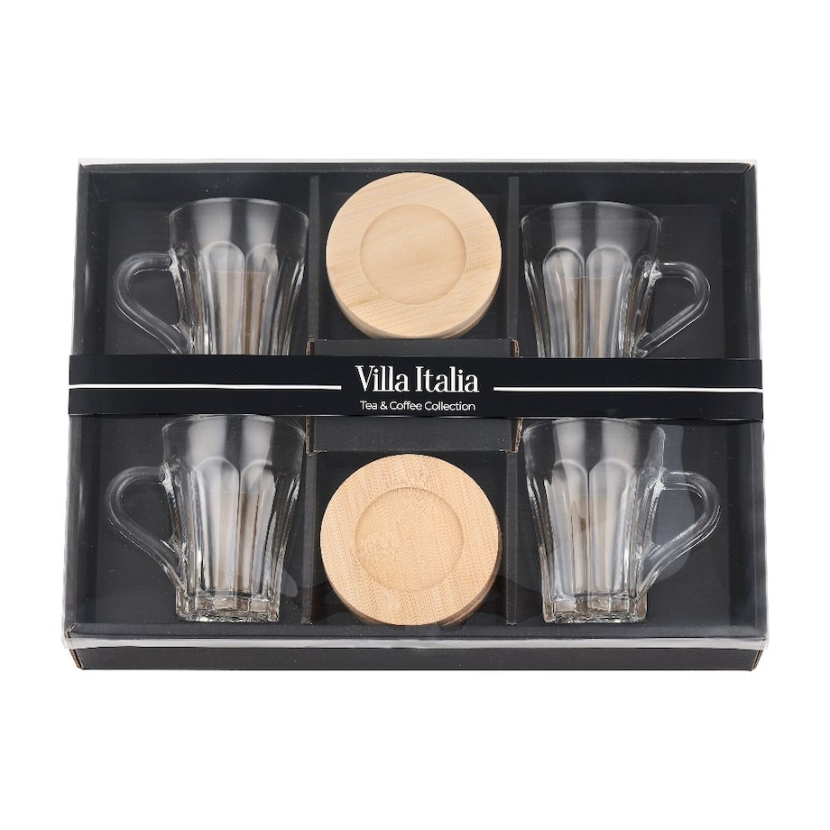 VILLA ITALIA Komplet filiżanek z podstawkami 4 sztuki Zestaw prezentowy TIAGO