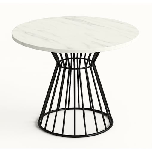 Okrągły stół Reo do salonu z metalową podstawą, blat 90 cm- marmur jasny