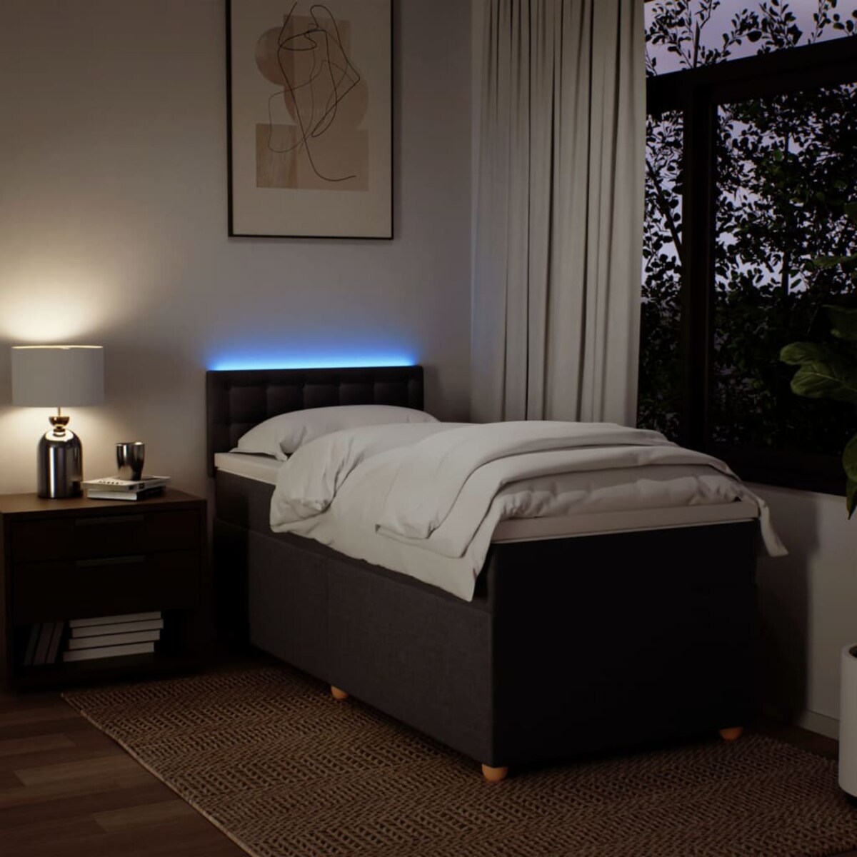 vidaXL Łóżko kontynentalne z materacem, brązowe, tkanina, 90x200 cm