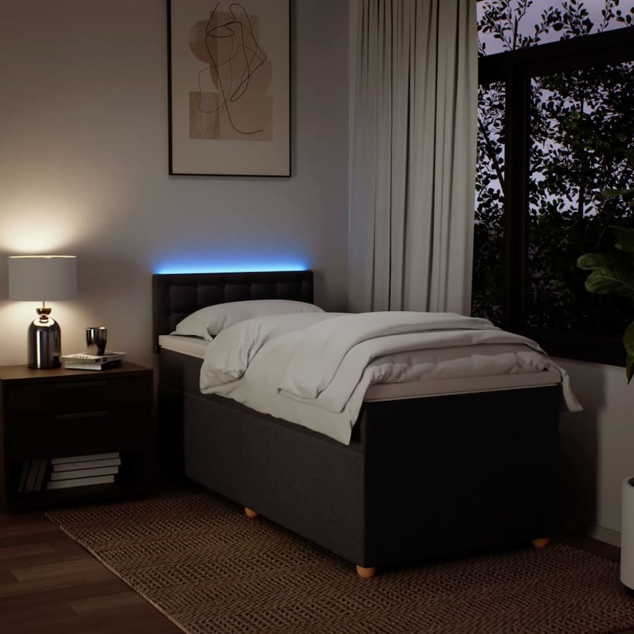 vidaXL Łóżko kontynentalne z materacem, brązowe, tkanina, 90x200 cm