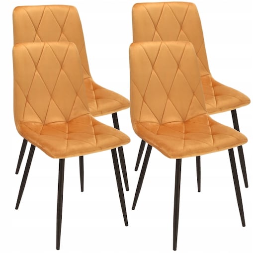 4 X Krzesło Tapicerowane Pikowane Welur Nowoczesne